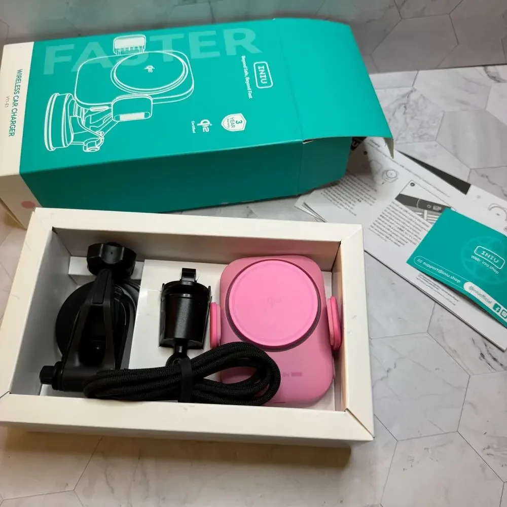 Pink Magsafe Car Phone Charger Qi2 Certified Wireless Suction & Clip INIU New